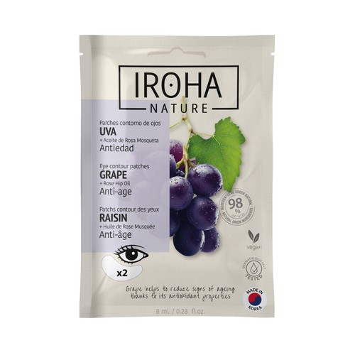 IROHA NATURE Parches antiedad para el contorno de ojos, con uva y aceite de rosa Mosqueta.