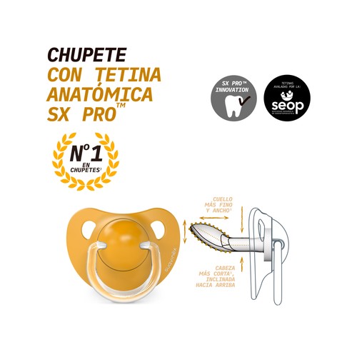 SUAVINEX Chupete con tetina anatómica de silicona, de 0 a 6 meses 2 uds.