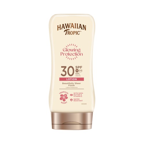HAWAIIAN TROPIC Glowing protection Leche solar con acción protectora, acabado satinado y FPS 30 (medio)200 ml.