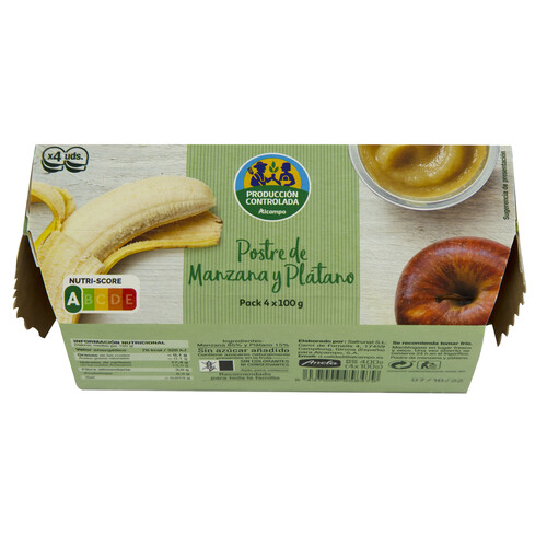 ALCAMPO CULTIVAMOS LO BUENO Compota de manzana y plátano  pack 4 uds. x 100 g.
