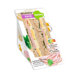Imagen de ÑAMING Sándwich de pan blanco, pechuga de pavo, queso Edan, huevo cocio y espinacas ÑAMING Delicious 200 g.