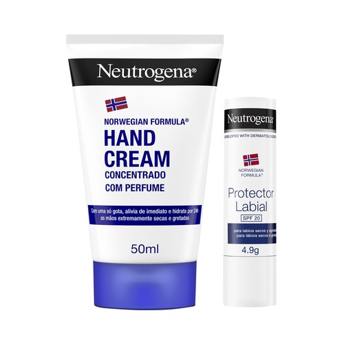 Crema de manos concentrada de 50 ml y bálsamo labial protector con FPS 20 NEUTRÓGENA.