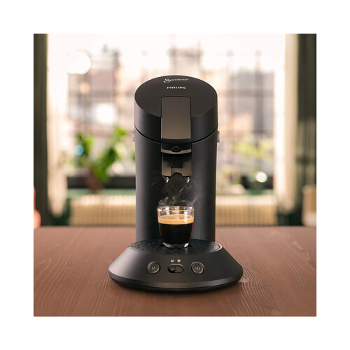 Cafetera de cápsulas PHILIPS Senseo Original Plus CSA210/61 negra, depósito de 0.7 L., sistema de cápsulas Senseo.