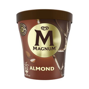 MAGNUM Tarrina de helado de vainilla, trocitos de almendras y láminas de chocolate con leche MAGNUM 440 ml.