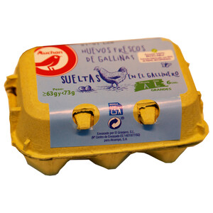 Imagen de AUCHAN Huevos de gallinas sueltas en el gallinero clase L y cat. A 6 uds. Producto Alcampo