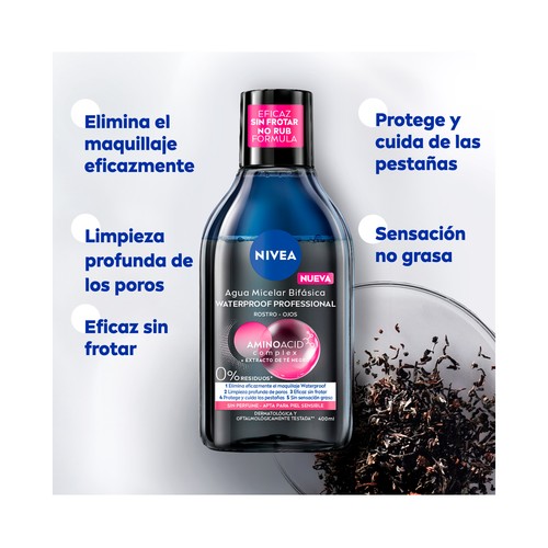 NIVEA Micell air Agua micelar desmaquillante bifásica para rostro y ojos 400 ml.
