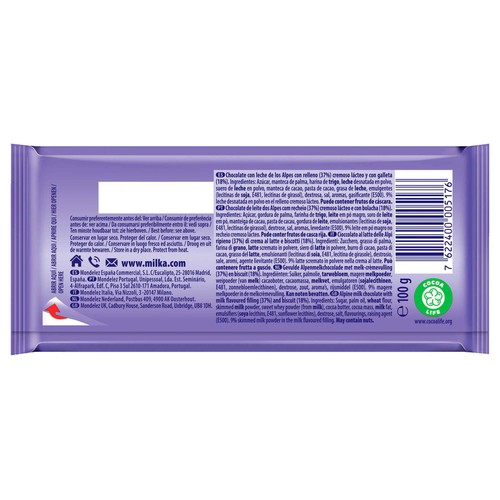 MILKA Choco-swing Chocolate con leche relleno de galleta 100 g.