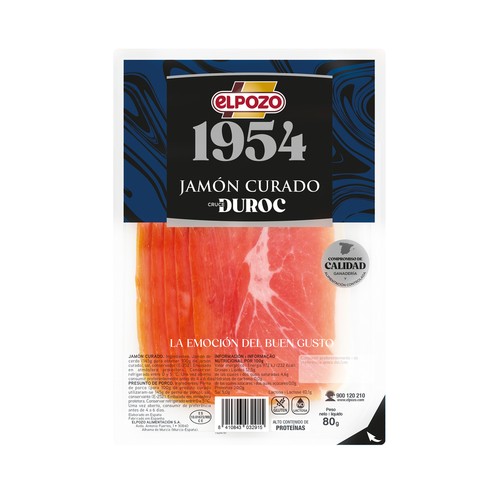Jamón curado y cortado en finas lonchas EL POZO Selección 80 g.