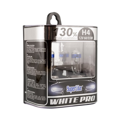 Lote de 2 bombillas de xenón para automóvil con luz blanca (4000K), tipo H4 y potencia de 55-60W SUPERLITE White pro.
