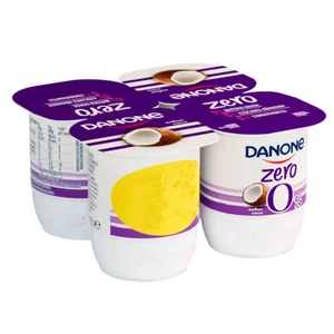 DANONE Zero 0% Yogur desnatado sin azúcares añadidos y sin conservantes, sabor a coco 4 x 120 g.