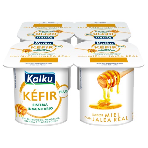 KAIKU Plus sistema inmunitario Kéfir sabor miel con jalea real 4 x 125 g.
