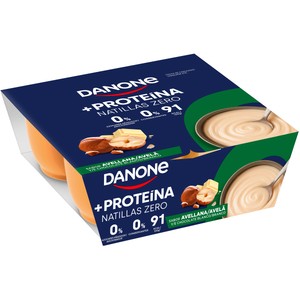 DANONE + Proteina Natillas zero con sabor a avellana y chocolate blanco 4 x 120 g.