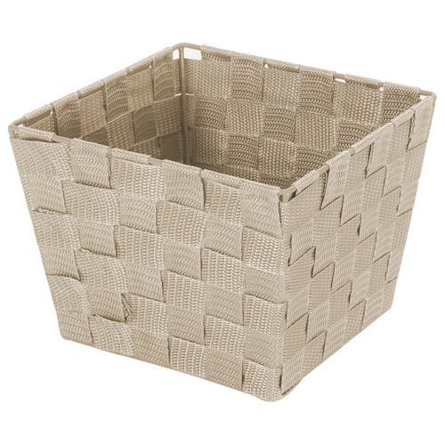 Cesta trenzada de poliproileno y acero color beige, 20x15x20 cm. ACTUEL.