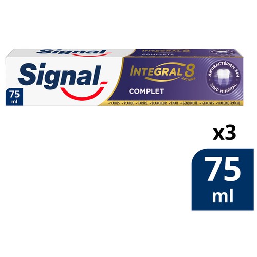 SIGNAL Integral 8 complete Pasta de dientes para un cuidado bucal integral y completo 3 x 75 ml.