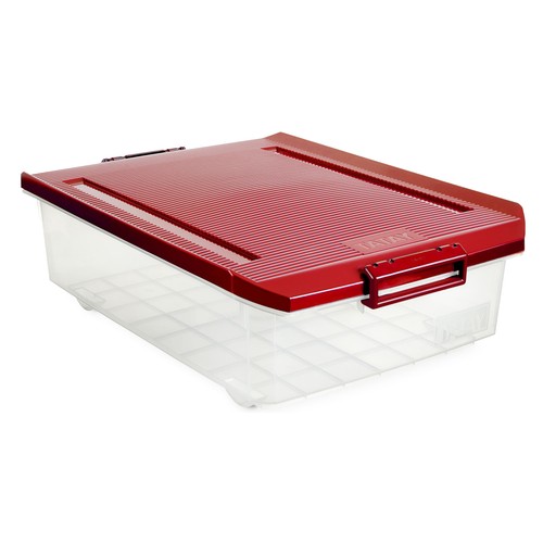 Caja de ordenación con tapa en color rojo, 32 litros de capacidad, TATAY.