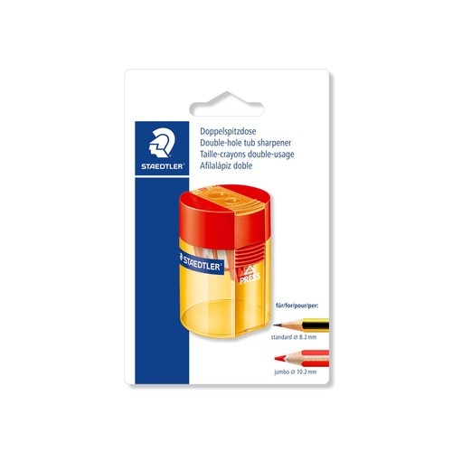 Sacapuntas con cuerpo y depósito de plástico transparente  con dos agujeros STAEDTLER.