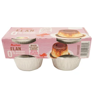 AUCHAN Flan de huevo con (0% materia grasa) elaborado al baño Maria 4 x 100 g. Producto Alcampo