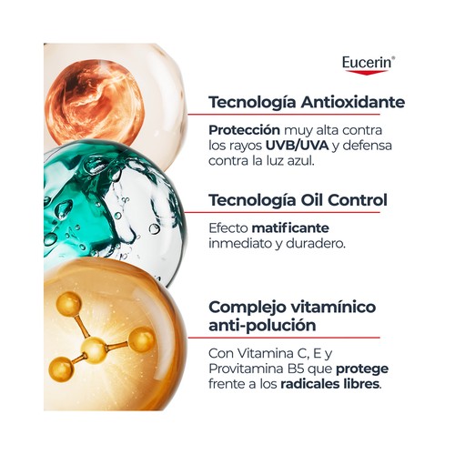 EUCERIN Oil control Sérum protector solar con FPS 50+ (muy alto) para piel mixta a grasa con impurezas 30 ml.