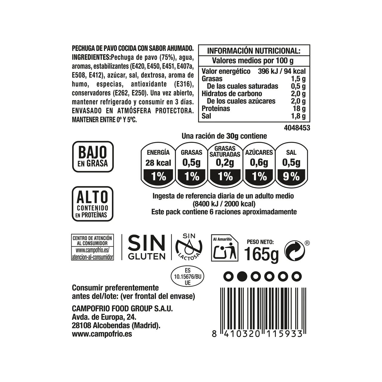 Finissimas Pechuga de pavo braseada cortada en finas lonchas 165 g.