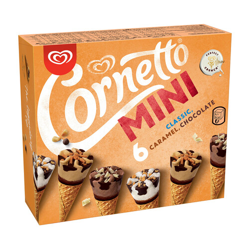 CORNETTO Mini conos clásicos (2), caramelo (2) y chocolate (2) CORNETTO de Frigo 6 x 60 ml.