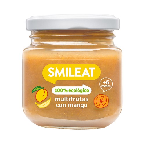 SMILEAT Tarrito multifruta con mango, de procedencia 100% ecológica, a partir de 6 meses 130 g.