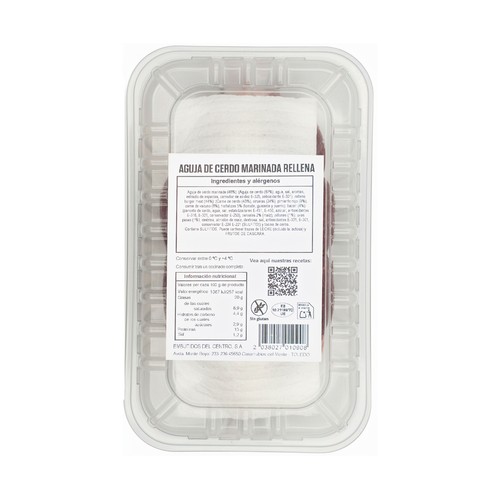 EMCESA Aguja de cerdo marinada rellena de pimiento, bacos y frutos secos.