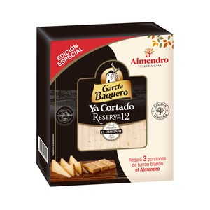Imagen de GARCIA BAQUERO Estuche de queso mezcla curado reserva ya cortado 290 g. con 3 porciones de turrón blando de regalo.