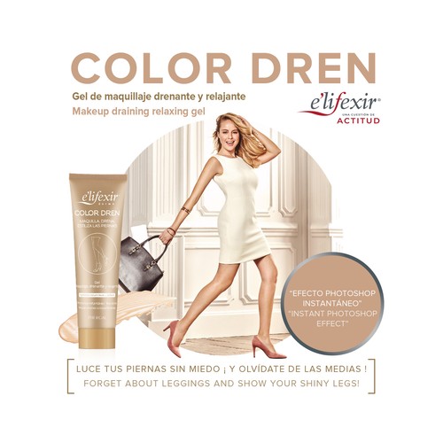 E"LIFEXIR Gel de maquillaje para piernas con acción drenante y reafirmante E´LIFEXIR Color dren 150 ml.