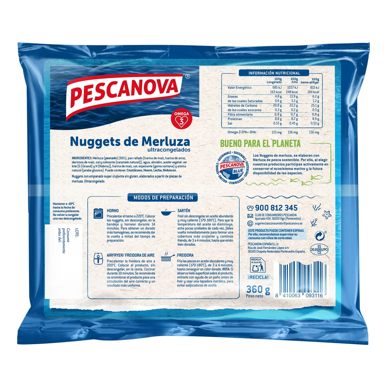 Trocitos de merluza con empanado super crujiente (nuggets) 300 g.