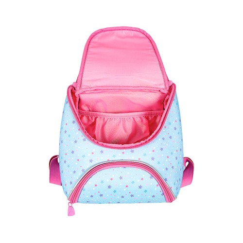 Mochila preescolar diseño de unicornio, color azul y naranja, PRODUCTO ALCAMPO, 24x25x13cm.