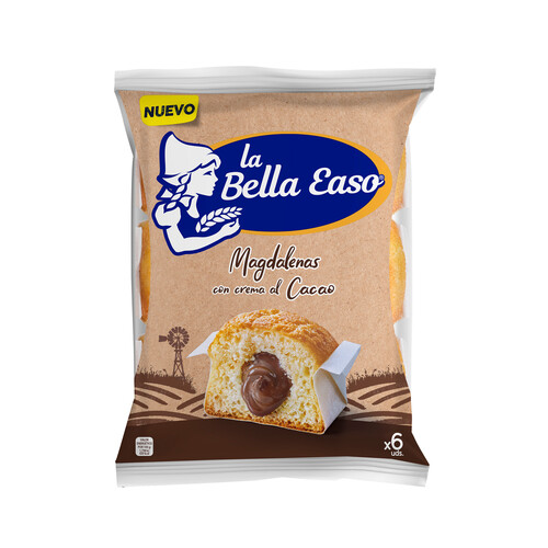 Magdalenas rellenas de crema al cacao, LA BELLA EASO,6uds. 222 g.