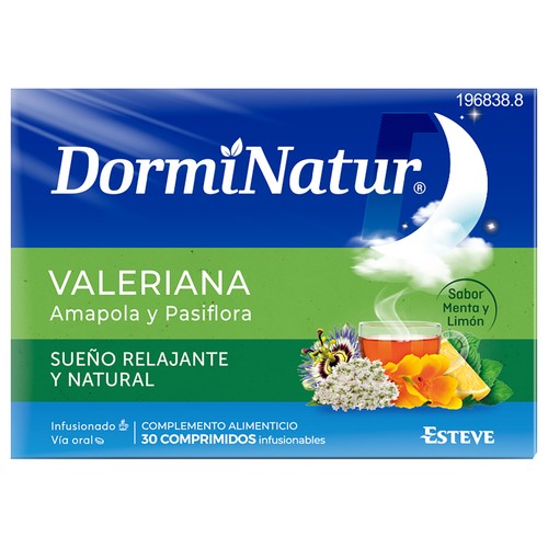 DORMINATUR Complemento alimenticio a base de valeriana, amapola y pasiflora, con sabor a menta y limón 30 uds.