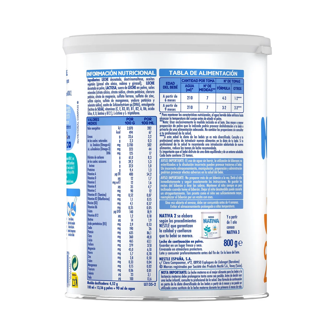 2 de Nestlé Leche (2) de continuación a partir de los 6 meses 800 g.