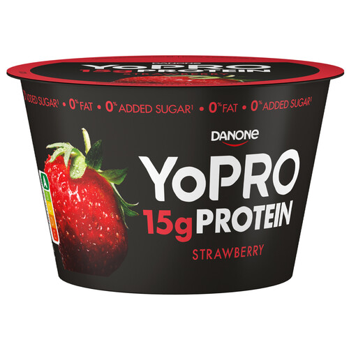 Yogur con sabor a fresa, proteínas y sin azúcares añadidos ni grasa YOPRO de Danone 160 g.