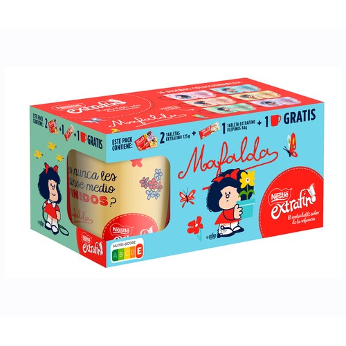 NESTLÉ Lote de tres tabletas de chocolate extrafino con una taza de Mafalda  334 gr.