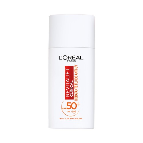 L"ORÉAL Revitalift clinical Fluido solar hidratante anti-UV con factor de protección +50 + Sérum con vitaminas C y E 50 ml.