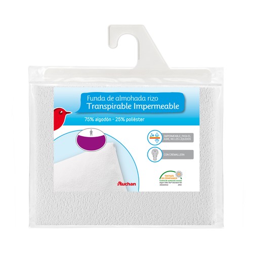 Funda protectora de almohada 75% algodón 25% poliéster, transpirable e impermeable, 80cm. PRODUCTO ALCAMPO.