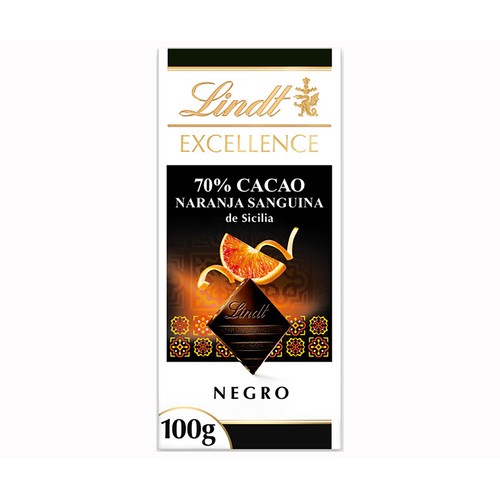 LINDT Chocolate negro 70 % cacao de naranja 100 g.