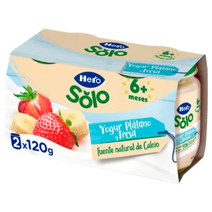 HERO Solo Yogur de plátano y fresa adaptado para bebés, a partir de 6 meses 2 x 120 g.