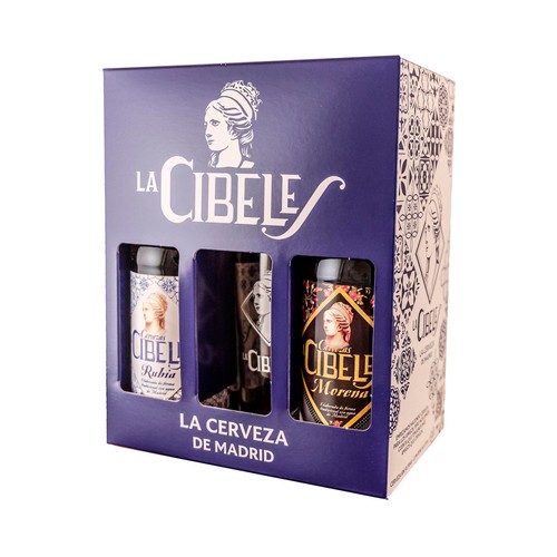 LA CIBELES Estuche de 3 cervezas elaboradas en Madrid (rubia, rubia premium y negra) botellines de 33 cl.