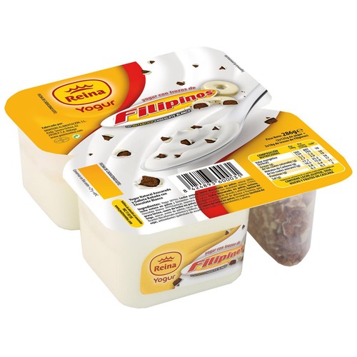 REINA Yogur natural azucarado, con galleta bañada con chocolate blanco  Filipinos 2 x 143 gr.