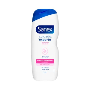 SANEX Cuidado experto Gel para ducha o baño hipoalergénico, especial pieles sensibles 600 ml.
