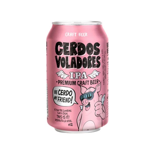 CERDOS VOLADORES Cerveza rubia lata 33 cl.