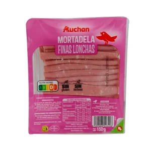 AUCHAN Mortadela sin gluten y sin lactosa, cortada en finas lonchas 150 g. Producto Alcampo
