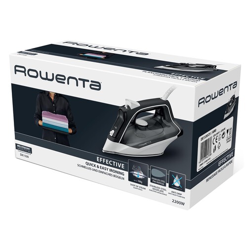 Plancha de vapor ROWENTA Effective DX1530D1, suela acero inoxidable, potencia: 2200W.