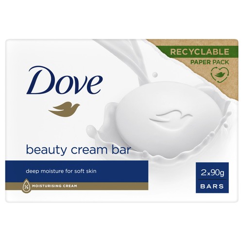 Imagen de Pastilla de jabón de tocador con 1/4 de crema hidratante DOVE Beauty 2 x 90 g.