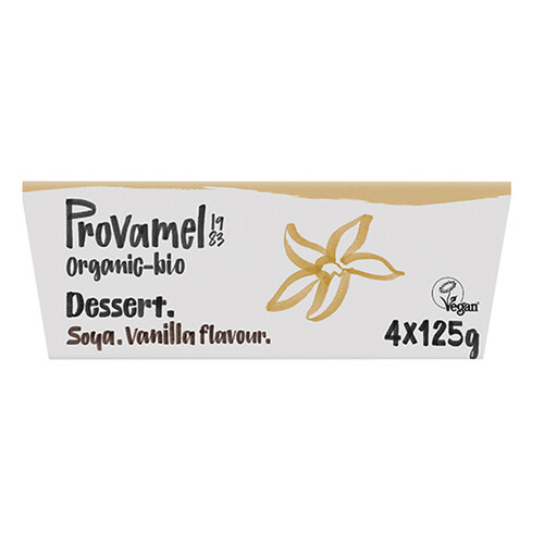 PROVAMEL Postre ecológico a base de soja con sabor vainilla PROVAMEL pack de 4 uds x 500 g.