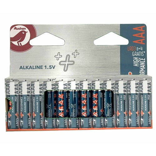 Pack de 12 pilas alcalinas AAA, LR03, 1,5V, PRODUCTO ALCAMPO High Performance.