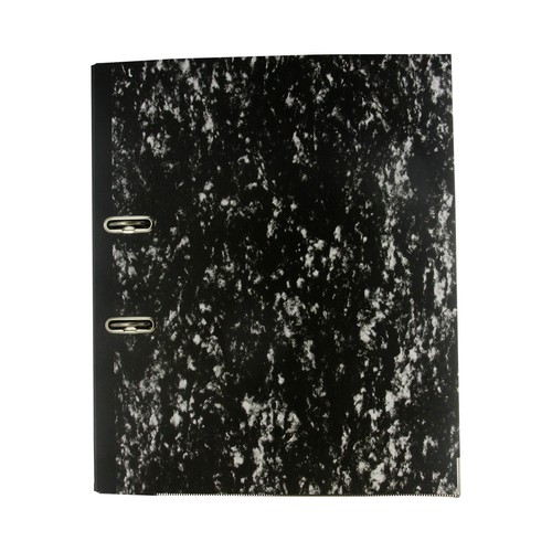 Archivador de cartón de color negro jaspeado, de tamaño folio, con 2 anillas con rado PRODUCTO ALCAMPO.