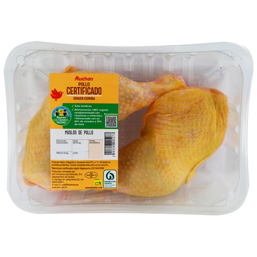 ALCAMPO CULTIVAMOS LO BUENO  Muslos de pollo certificado con piel Bandeja.